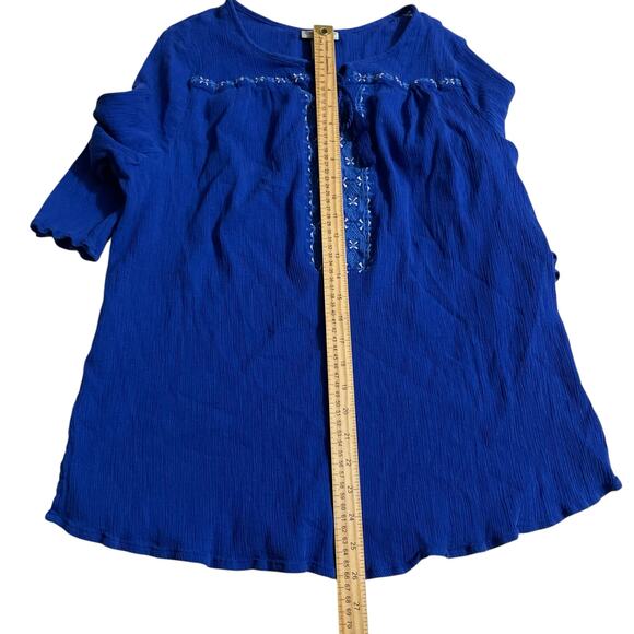 Catherines Womens Blouse Plus Size 2X Blue Relaxed Peasant Gauze Tassel Tie Neck - Picture 9 of 12
